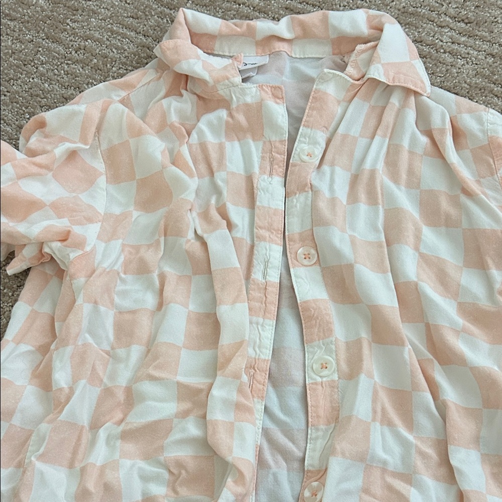 Art Class Peach and White Plaid Shirt